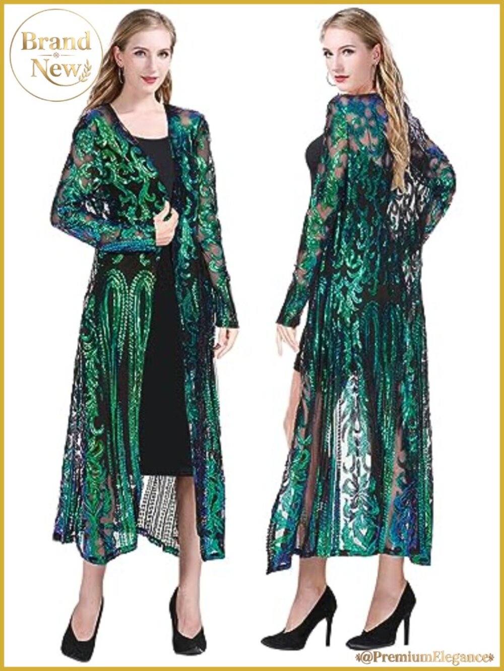 Sparkling Sequin Long Sleeve Open Front Cardigan Cover Up for Evening Party